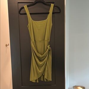 ARITZIA Wilfred Green Asymmetrical Ruched Sundress